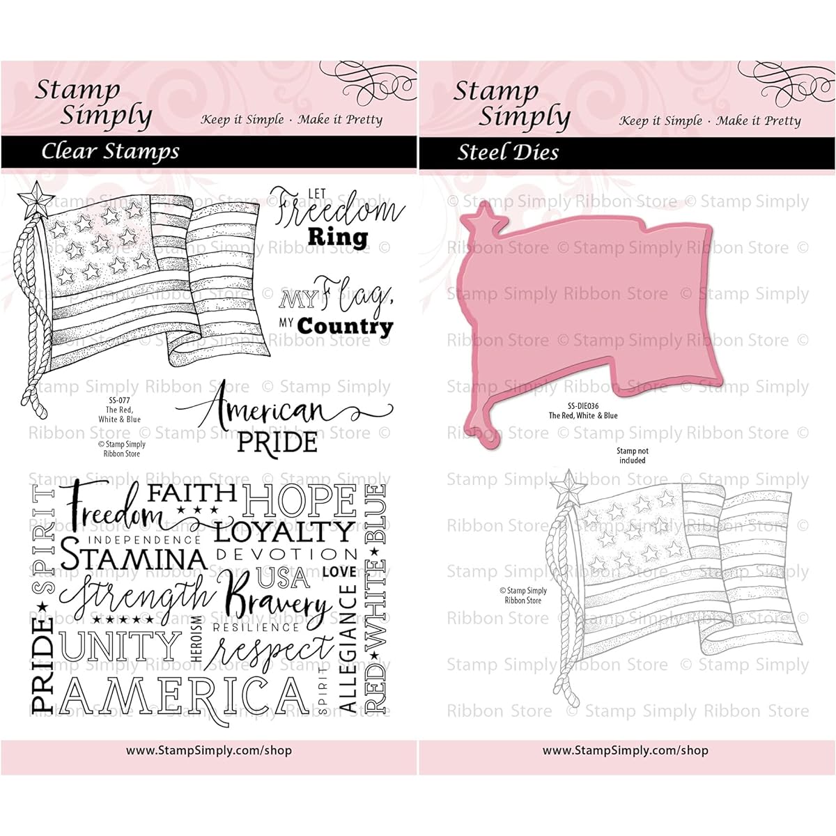 Stamp Simply Clear Stamp The Red White and Blue Stamp and Die - American Patriotism USA Pride (2 Pack) 4x6 Sheets - 6 Pieces