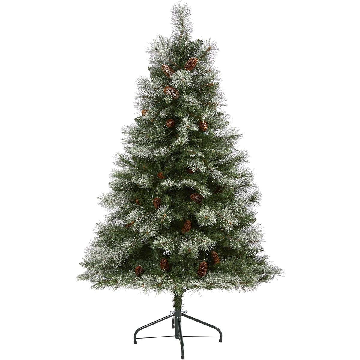 Nearly Natural 1.5m Snow French Alps Mountain Pine Artificial Christmas Tree 387 Bendable Branches and Pine Cones Green