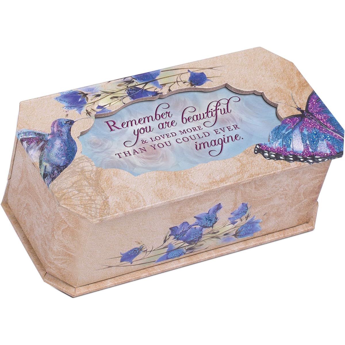 Cottage Garden Remember You are Beautiful Butterfly and Bird Glitter Music Box "You Are You Are You Light Up My Life"