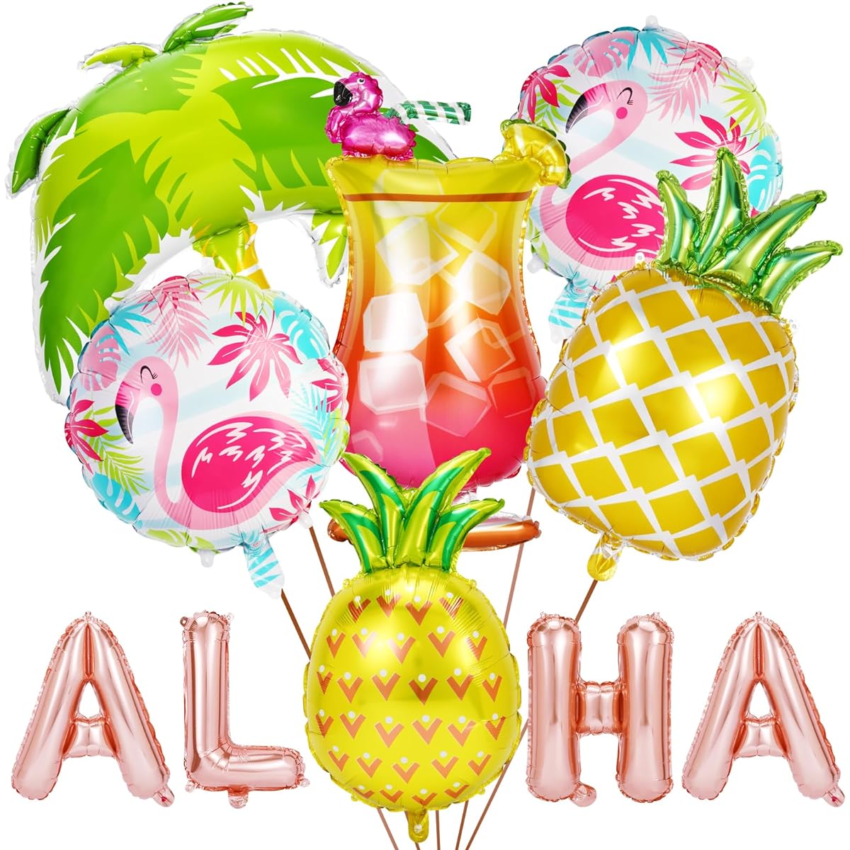 Foil Balloon Kit for Luau Party Decorations, Pack of 10 Aloha Banner Pineapple Balloons Inflatable Palm Tree Flamingo Balloon Luau Balloons for Hawaiian Party Decorations