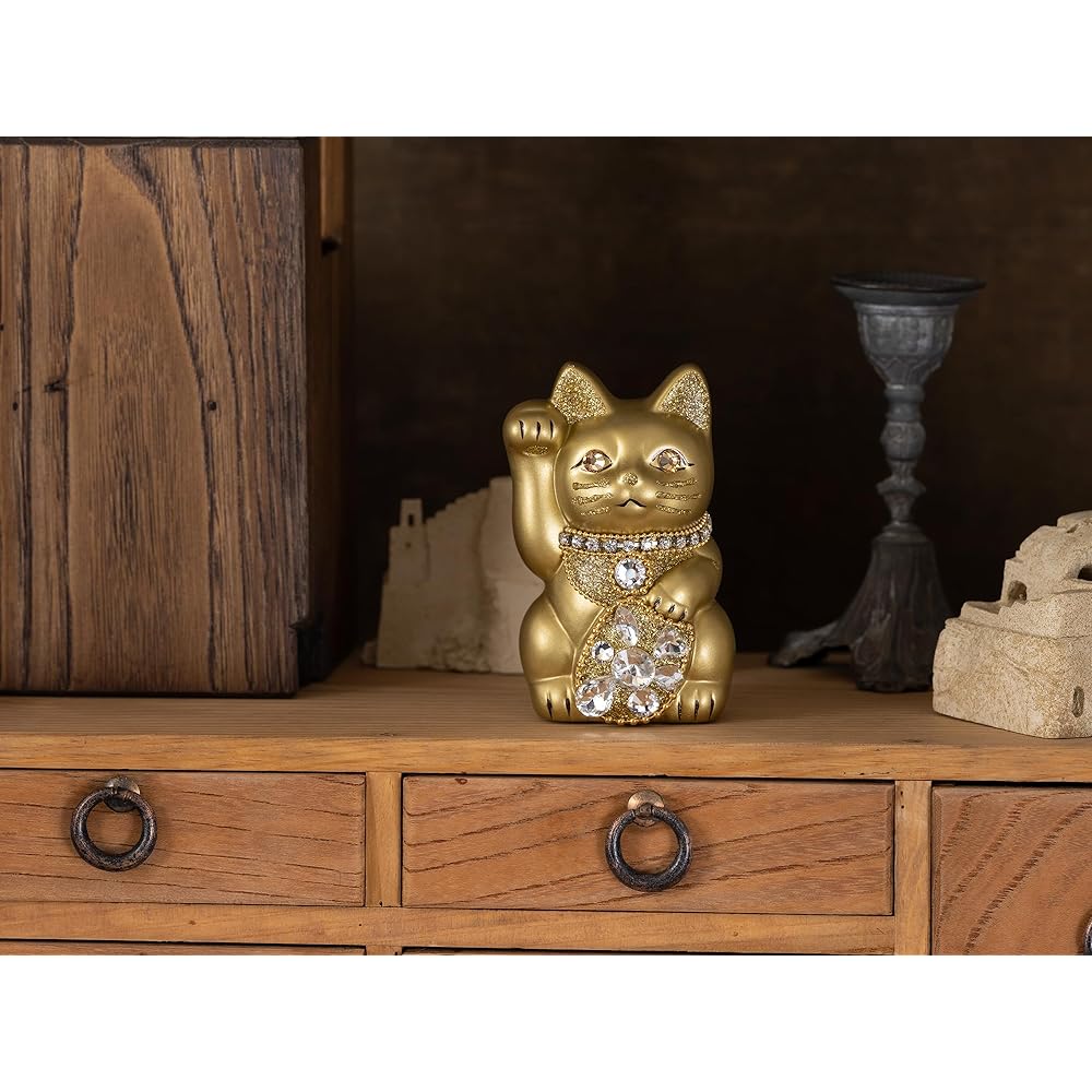 Lucky Cat Jewelry Cat (S-SIZE Gold) Right Hand Raised/Pottery_Lucky Cat Lucky Cat Lucky Feng Shui Ornament Offerory Box (jw_S Gold