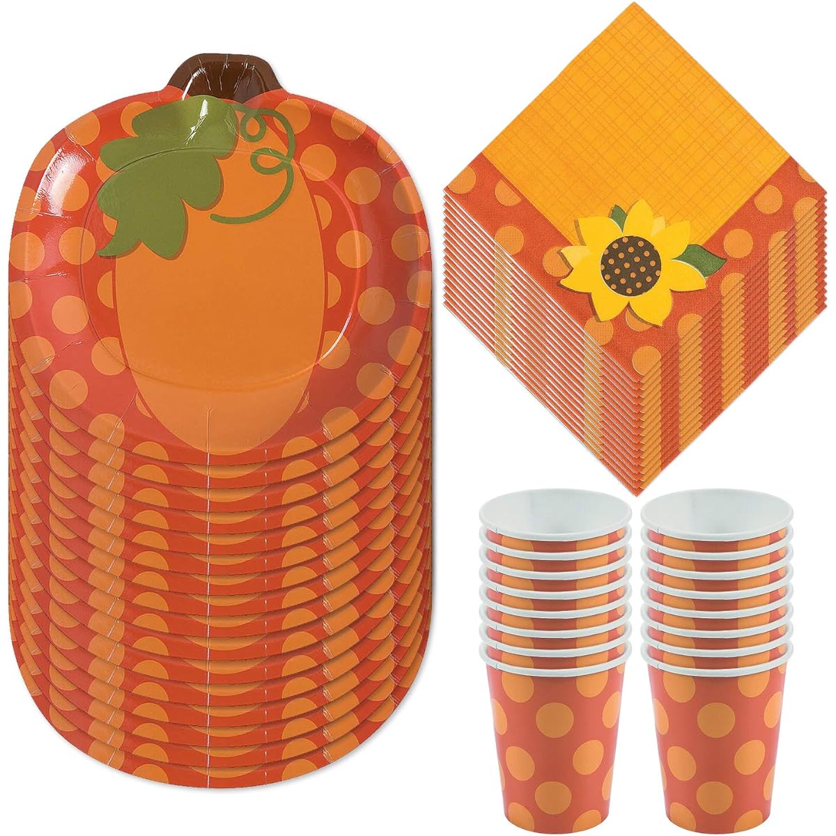 Pumpkin Party Supplies – Plates, Cups, and Napkins for a Fall Party (16 people)