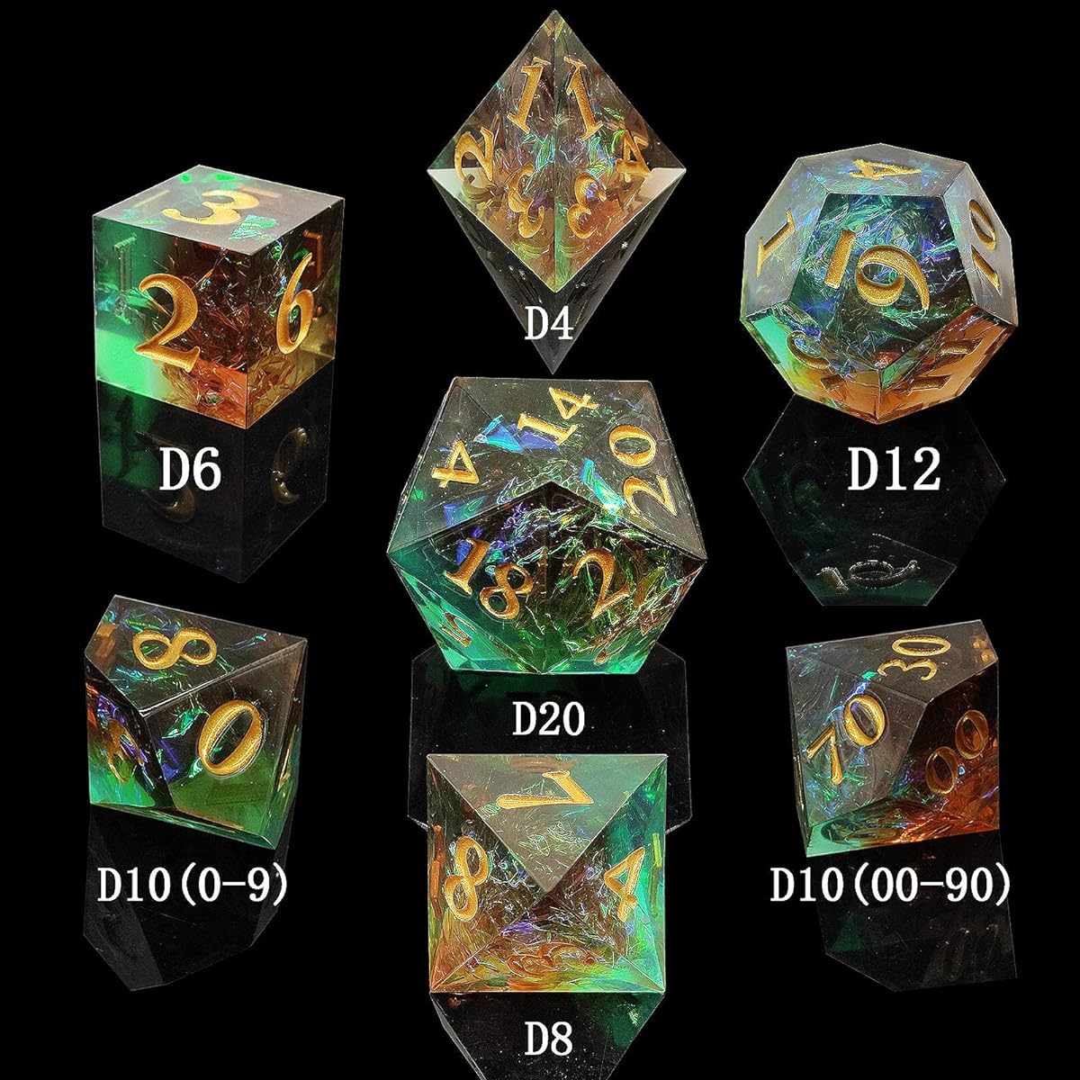 D&D DND Dice Set Dungeons and Dragons Gift RPG MTG D20 Polyhedral Resin Dice Handmade Sharp Edges Role Playing Board Game Digital Educational Materials Free Black Storage Bag Brown Green