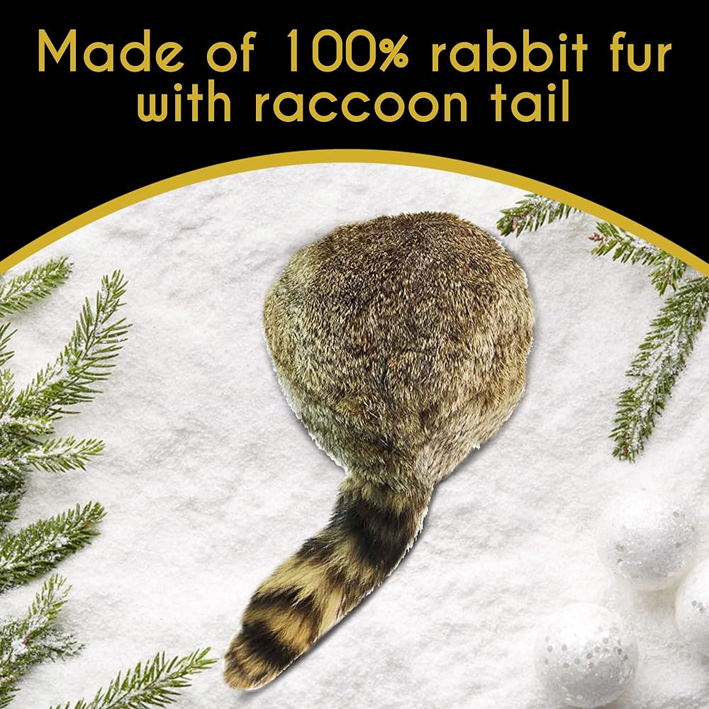 Surell Coonskin Davy Crockett Hat - Rabbit Fur Crown - Raccoon Tail Hat - Brown Free Size