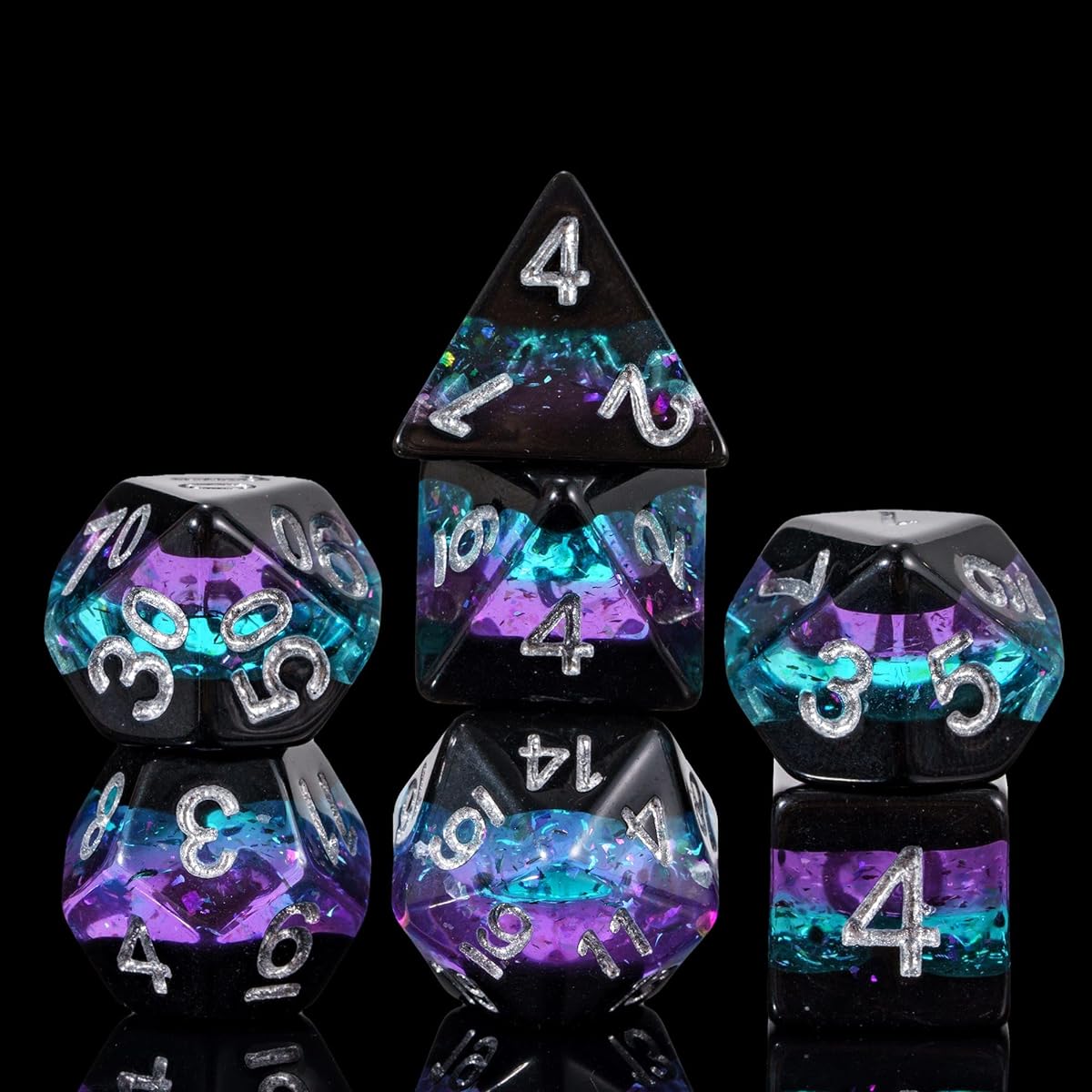 HDdais DND Dice Set, 7-Piece Polyhedral Dice Set for Dungeons & Dragons, D&D Dice for Role Playing Games, Tabletop Games, Black, Purple, and Blue