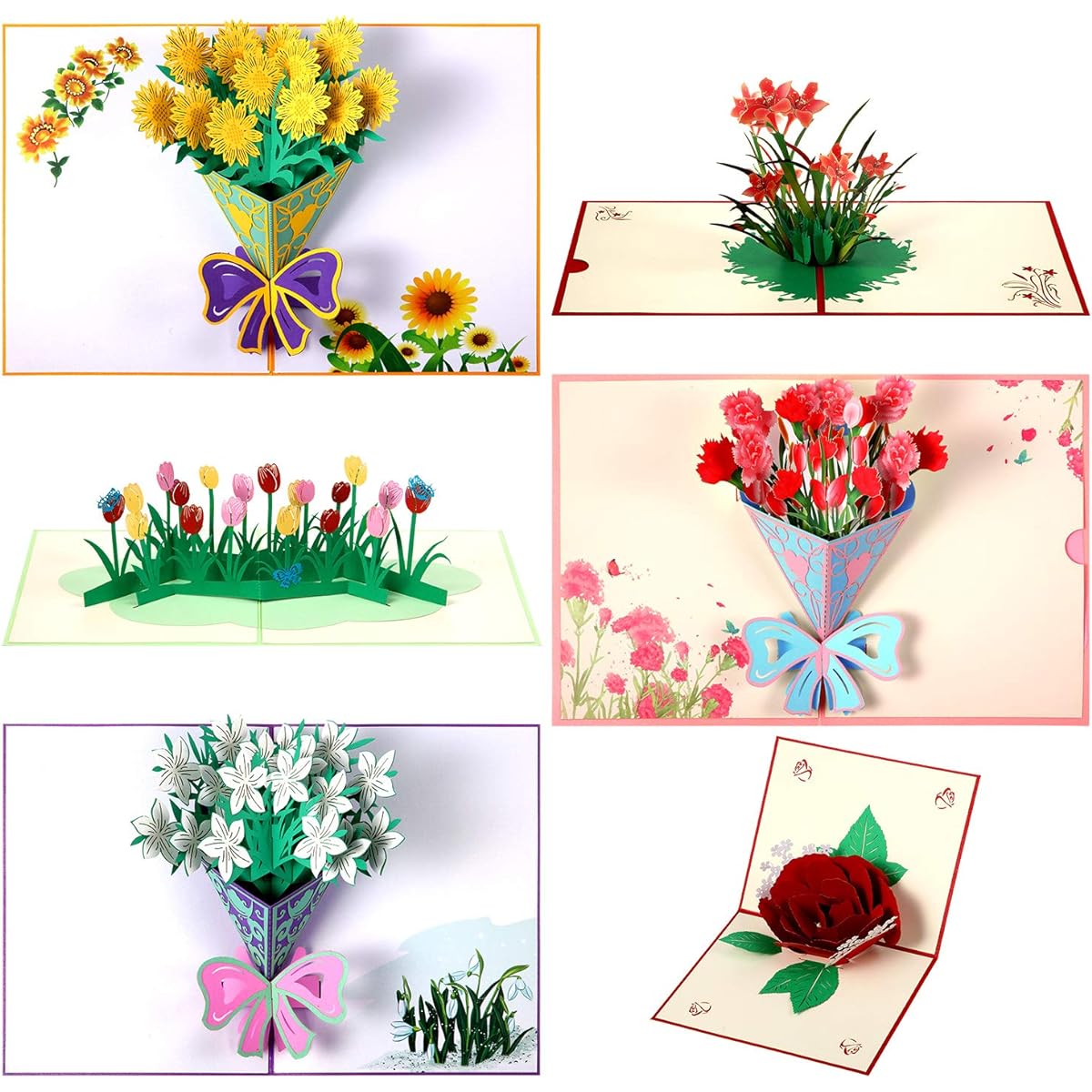 6 Pieces Pop Up Cards Flower 3D Greeting Cards Mother's Day Flower Pop Up Card Thank You Card with Envelope Wife Mom Card Mother's Day Birthday Anniversary Wedding Valentine's Day