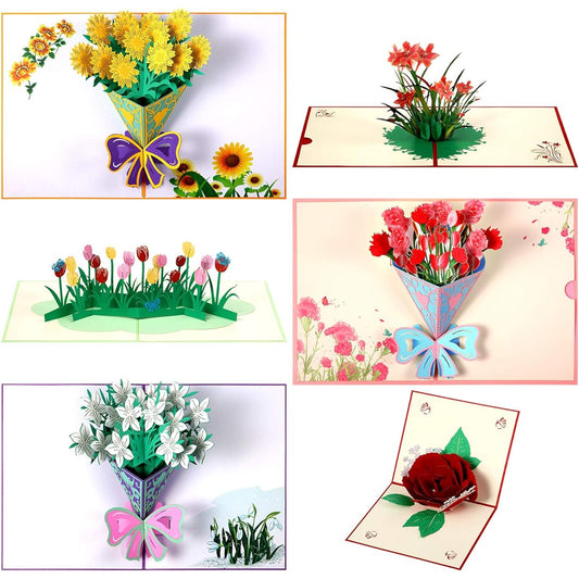 6 Pieces Pop Up Cards Flower 3D Greeting Cards Mother's Day Flower Pop Up Card Thank You Card with Envelope Wife Mom Card Mother's Day Birthday Anniversary Wedding Valentine's Day