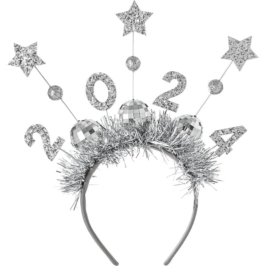 2024 Disco Ball Tinsel Headband - 9" | Silver | Pack of 1
