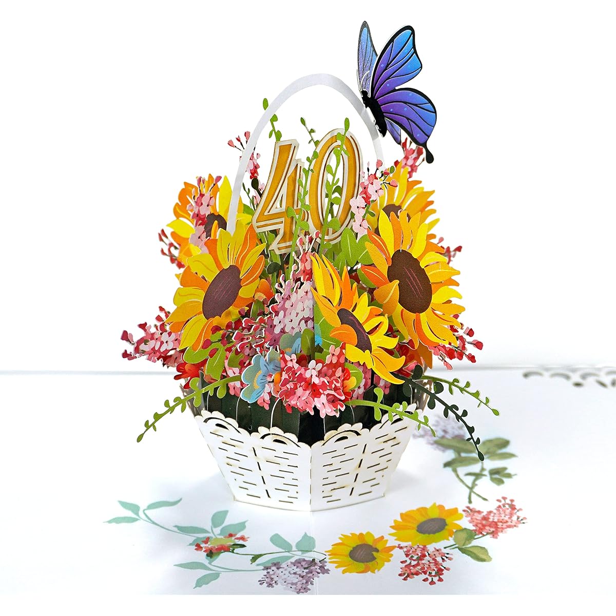 CUTPOPUP 40th Sunflower Basket Pop-up Card for Women 3D Birthday Card for Grandma Mom Mother's Day Pop-up Flower Greeting Card Anniversary I Love You Sunflower US
