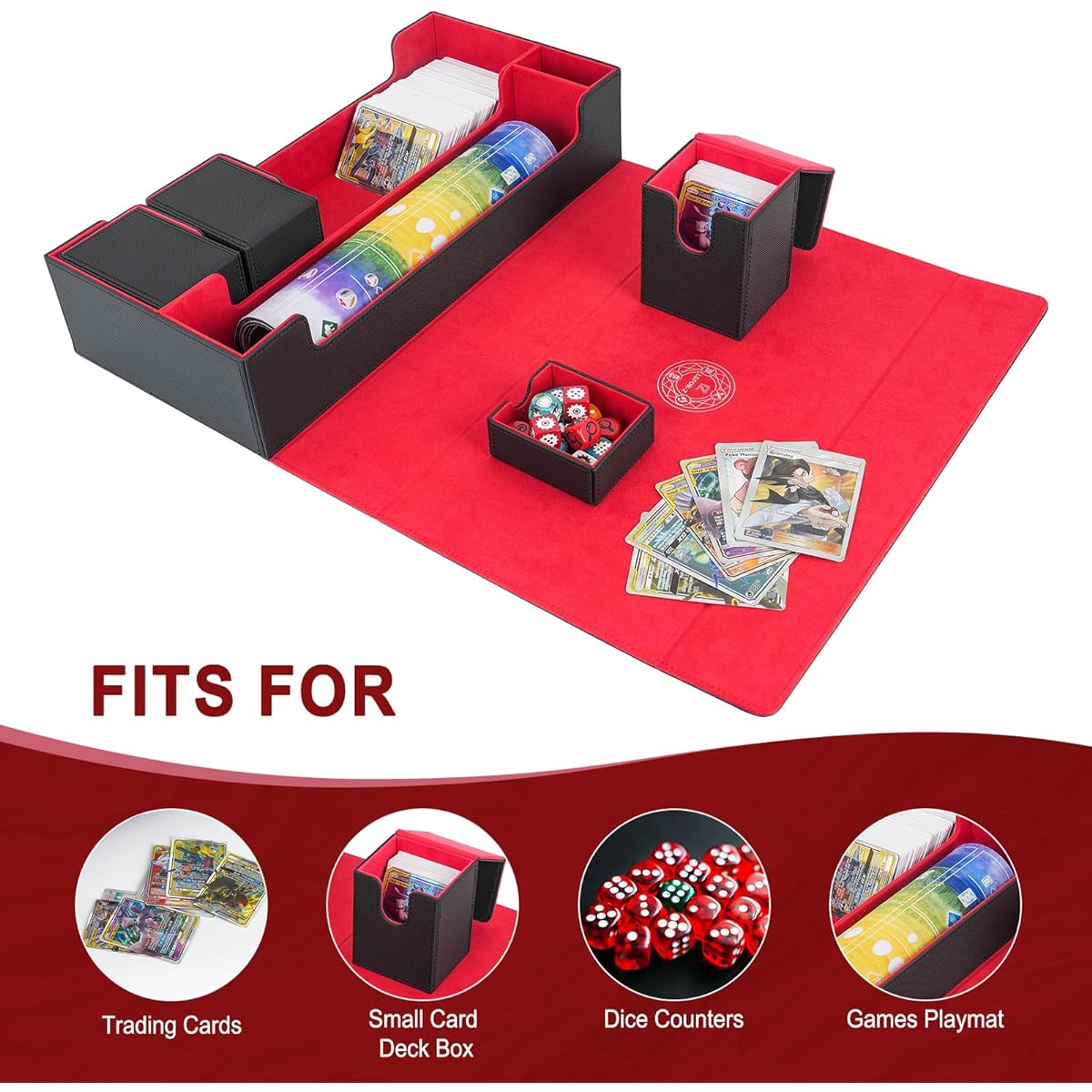 LEFOR Z Card Deck Box XL Premium Card Game Deck Storage Box Compatible with 5 Deck Card Box Card Deck Case Compatible with MTG/TCG/Yu-Gi-Oh/Magic/Commander (Black & Red)