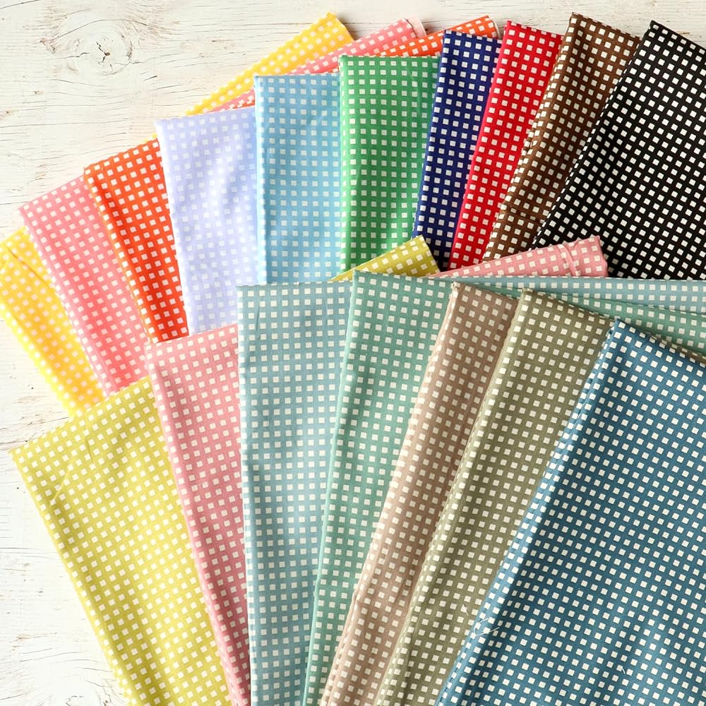 Nippon Chuko NBK Colorful Plaid Print Fabric Scandinavian Style Cloth Happy Sweet Collection Navy Width Approx. 110cm x 7m Cut HS1287-108-7M
