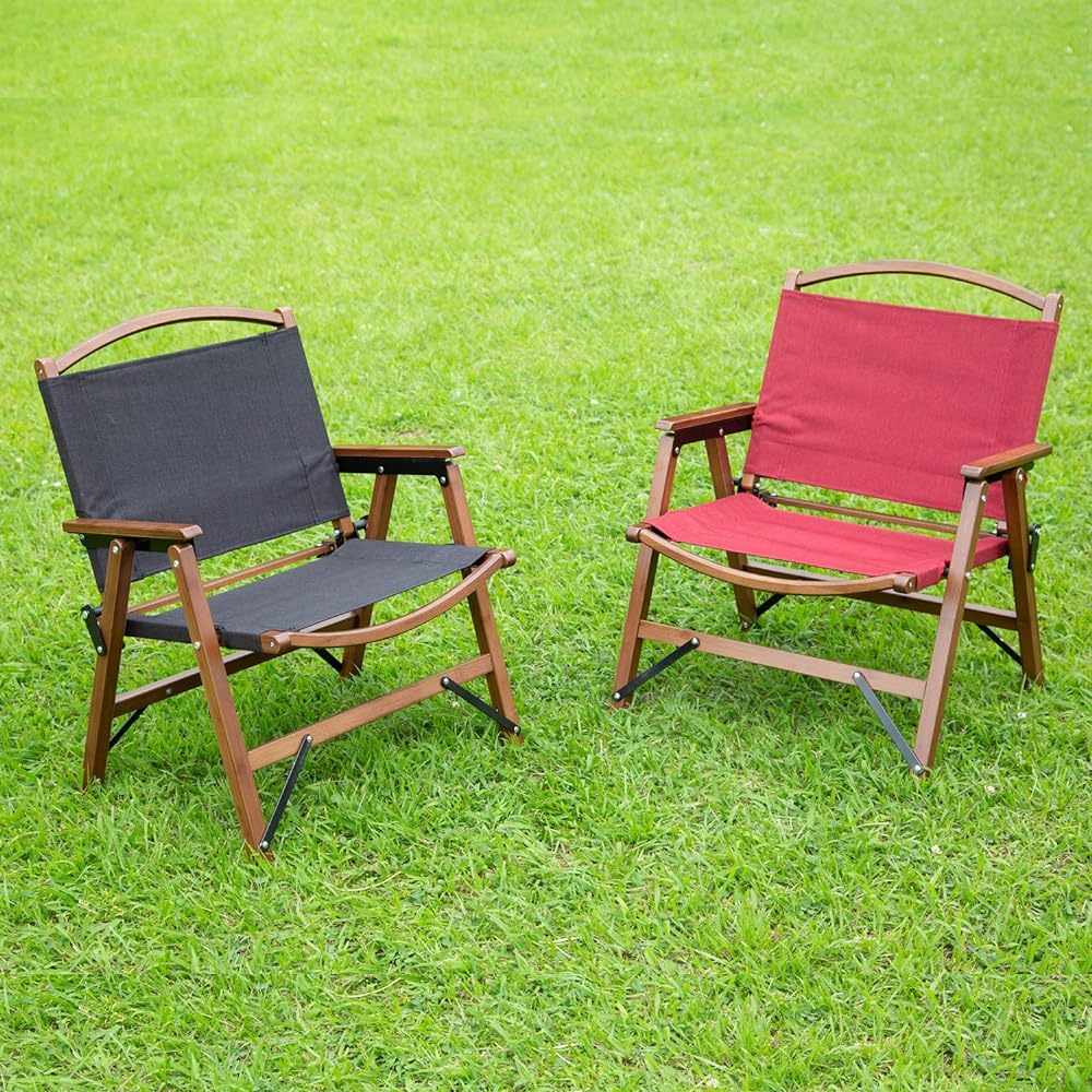 BUNDOK Low Style Chair BAMBOO <Black/Red> BD-114 Foldable Natural Material