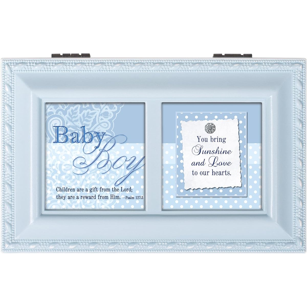 Baby Boy Cottage Garden Soft Blue Finish Petite Jewelry Music Box - Plays Song Jesus Loves Me