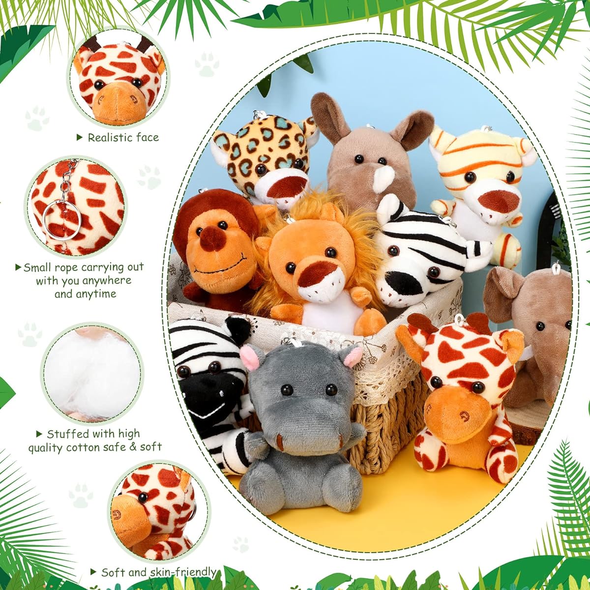 Mini Plush Safari Plush Toys 4.8 Inch Small Jungle Animal Stuffed Toys Bulk Lion Tiger Elephant Giraffe Safari Jungle Zoo Animal Theme Party Decor Kindergarten 10 Styles