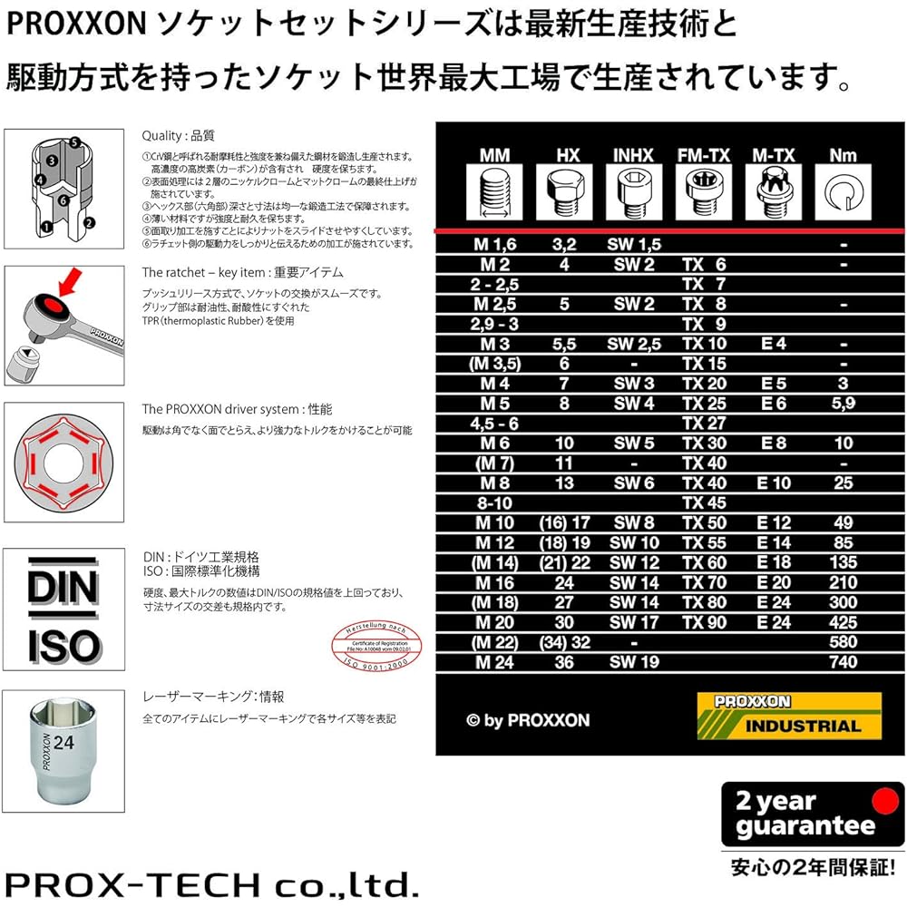 PROXXON XZN (Spline) + Double Hex Set No.82296 Drive Angle: 12.7mm 18 points 1 set