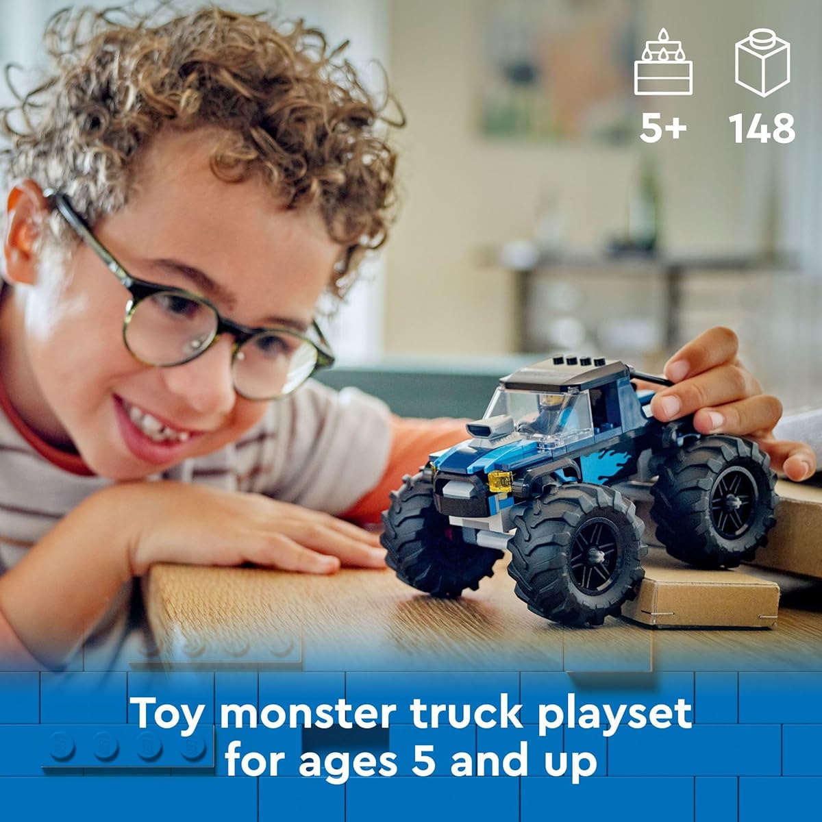 LEGO City Blue Monster Truck Off-Road Toy Playset with Driver Minifigure, Imaginative Toy, Fun Gift for Boys and Girls Ages 5+, Mini Monster Truck 60402