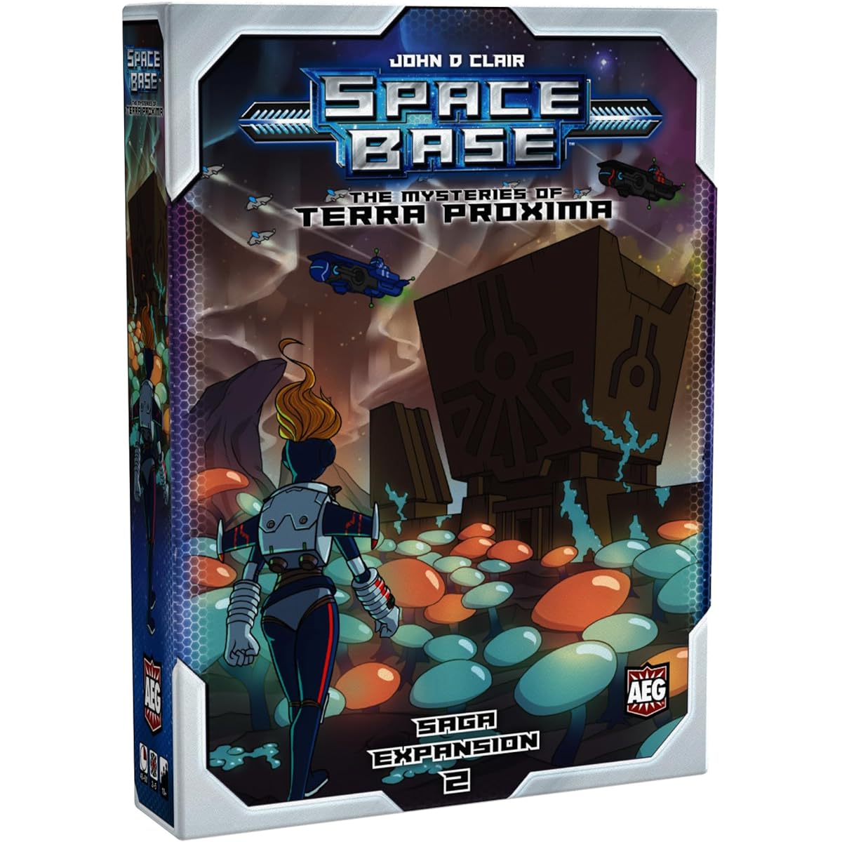 Space Base Mystery of Terra Proxima Expansion - Board Game Dice Game Play the Story Explore the Planets Discover the Secrets 2-5 players Play time 60 minutes For ages 14 and up AEG7075