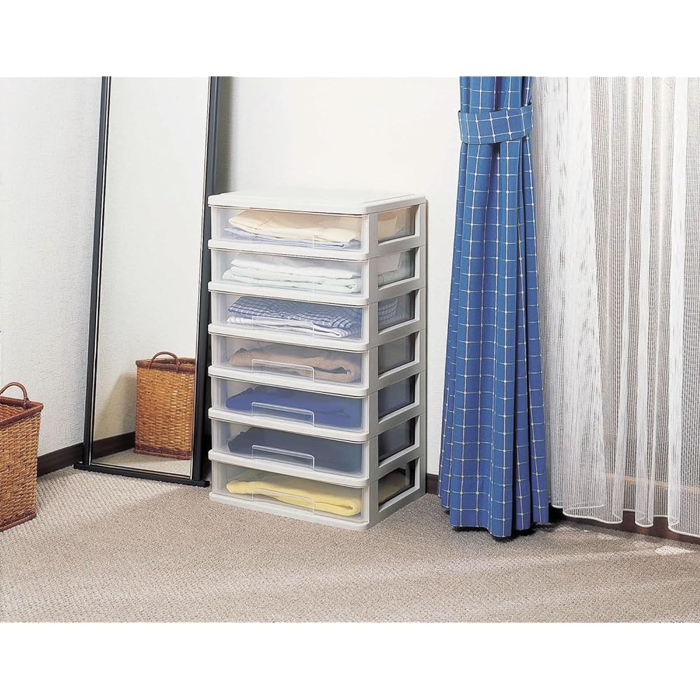 Thanko Plastic 7 Tier Storage for Small Items Stocky Width 41.3 x Depth 31 x Height 74.5cm Soft Beige