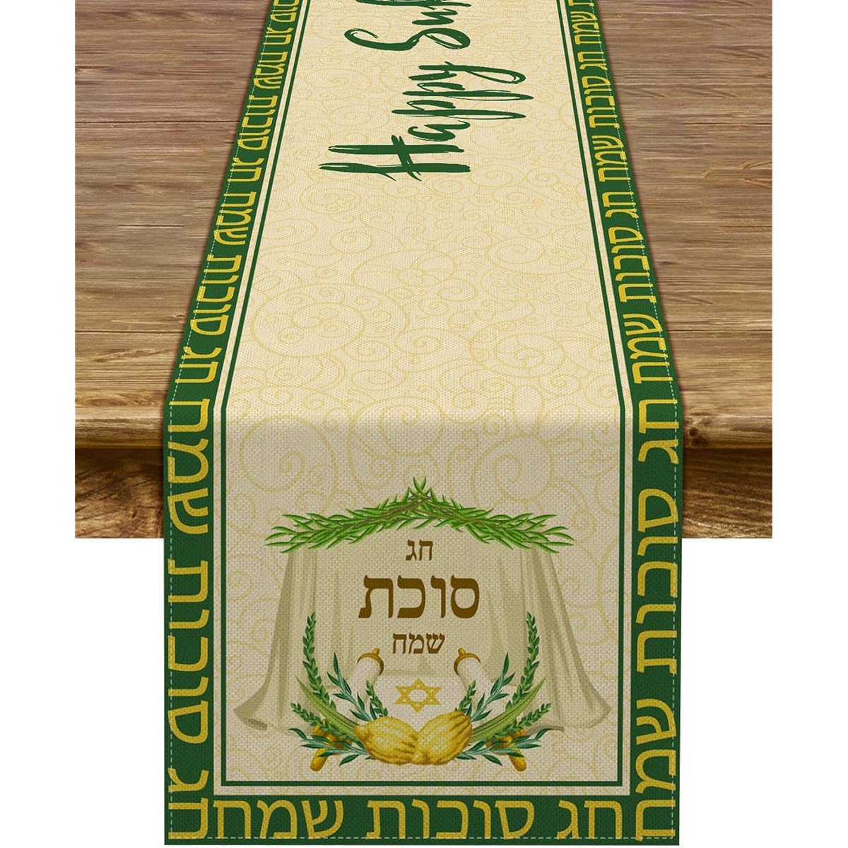 Pudodo Happy Sukkot Table Runner Sukkah Etrog Lulav Jewish Festival Holiday Party Kitchen Dining Room Home Decoration