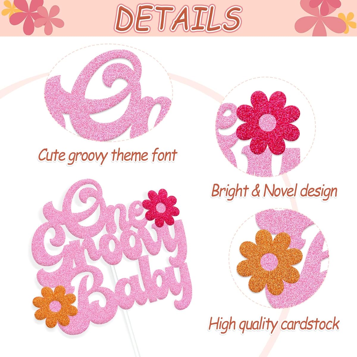 Groovy Baby Cake Topper Groovy Party Decorations Hippie Flower Boho 60S Theme for Girls First Birthday One Groovy Baby Party Supplies