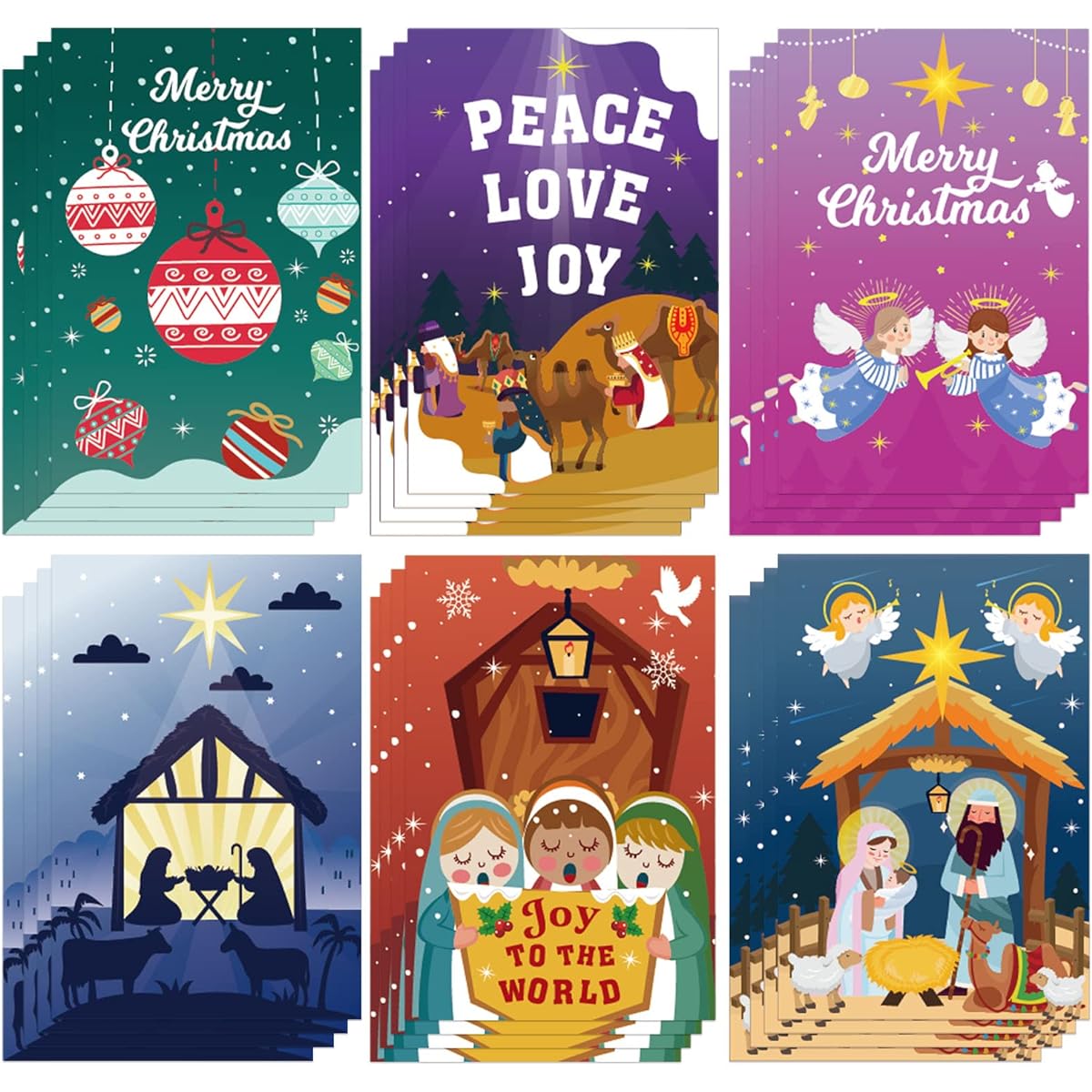 HOWAF 72 Piece Christmas Greeting Card Set, Christmas Religious Cards with Envelopes and Seal Stickers, Christmas Postcards, Christmas Holiday Festive Supplies, 6 Designs