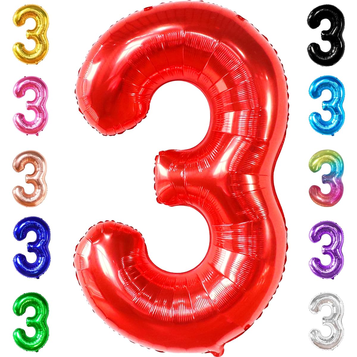 Giant Red Number 3 Balloon - 40 Inch | 3 Year Old Balloons 3rd Birthday Balloons | Big Red Number 3 Balloons 3rd Birthday Decorations for Boys | Red 3 Balloons Party Supplies 3rd Birthday