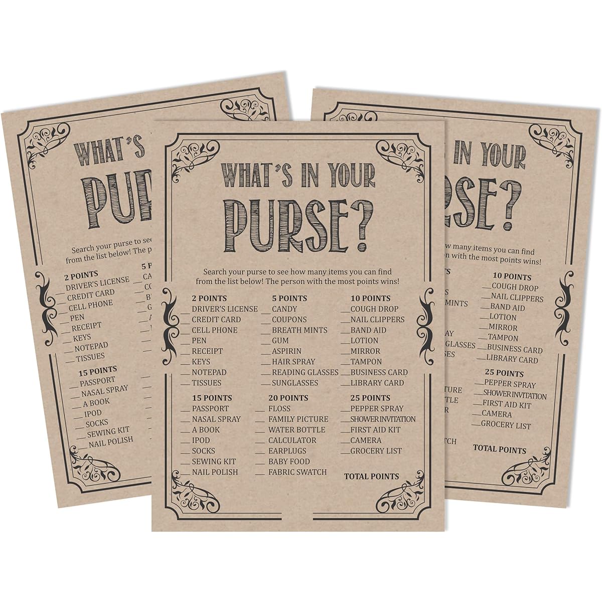 Inkdotpot 50 What's in Your Purse Baby Shower Game Cards It's a Girl Activity Cards Party Ideas Gender Reveal Baby Shower Rustic Crafts Party Supplies