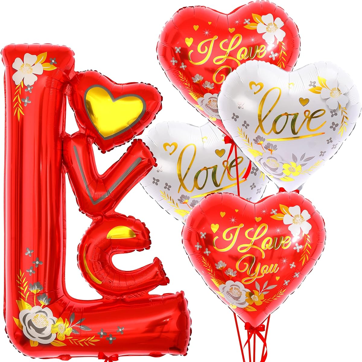 I Love You Giant Balloons Red 44 Inch - Pack of 4 Heart Balloons | Balloons for Valentine's Day Valentine's Day Decorations Anniversary Birthday | Love Balloons Romantic Decorations for Special Night