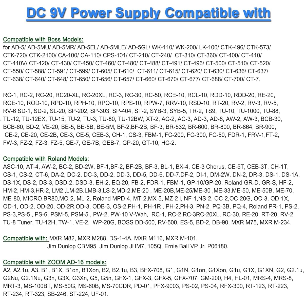 Gonine DC 9V 500mA Power Cord 9 Volt for Casio Keyboard AD-5 AD-5MU AD-5MR Power Supply Charger for Boss Guitar Effect Pedal AC-DC Adapter Center Negative