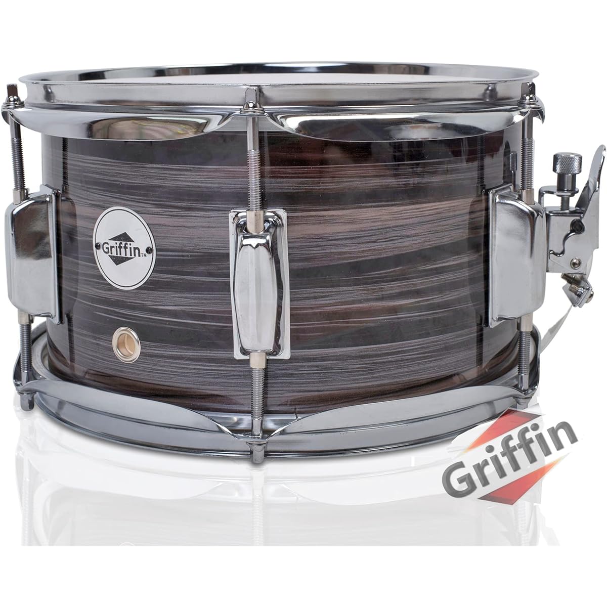 GRIFFIN Popcorn Snare Drum | Firecracker Acoustic 10" x 6" Poplar Shell Zebrawood PVC | Soprano Mini Concert Marching Percussion Instrument Snare Throw Off Drummer Key & Head