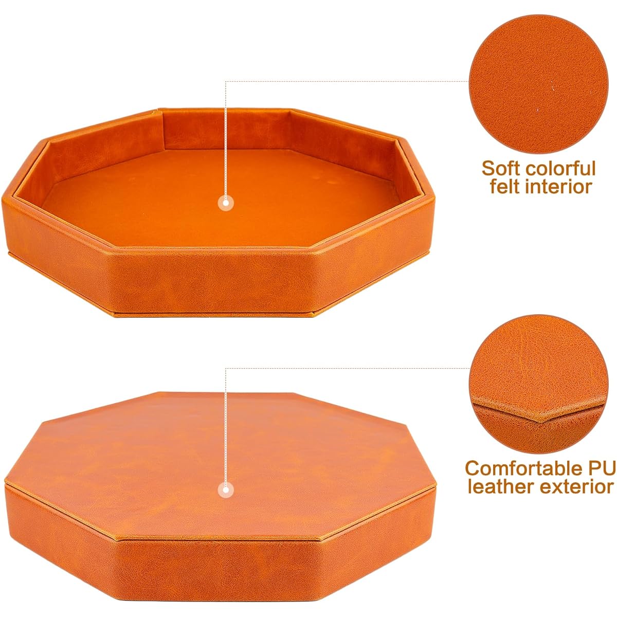 RERIVER Dice Rolling Tray Felt Lined PU Leather Octagonal Dice Tray for Dungeon Crawler Games - Brown