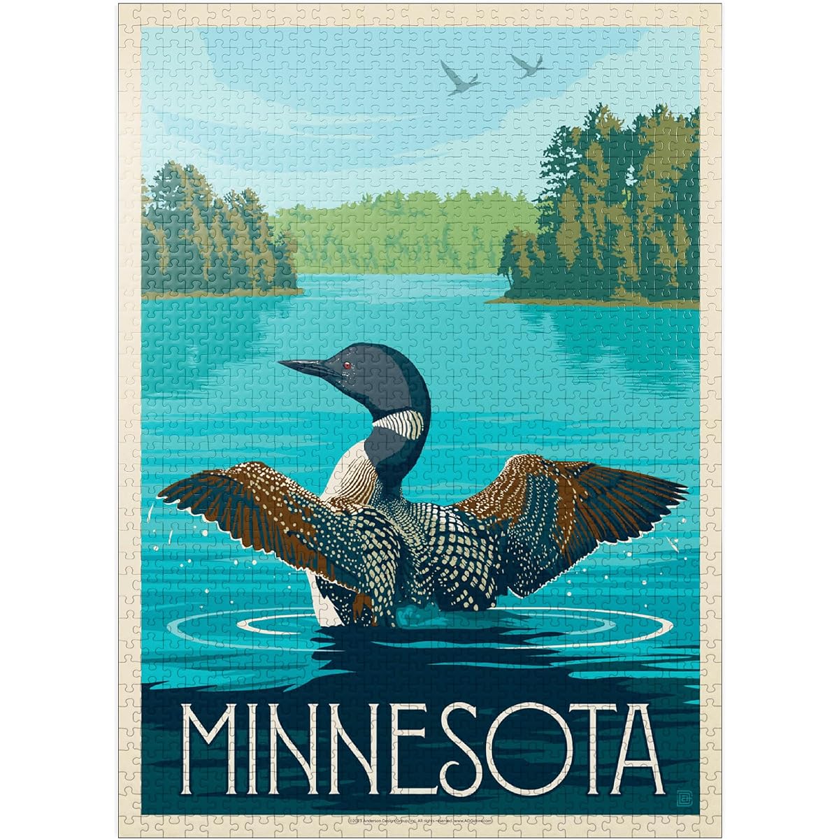 Minnesota: Loon, Vintage Poster - Premium 1000 Piece Jigsaw Puzzle for Adults