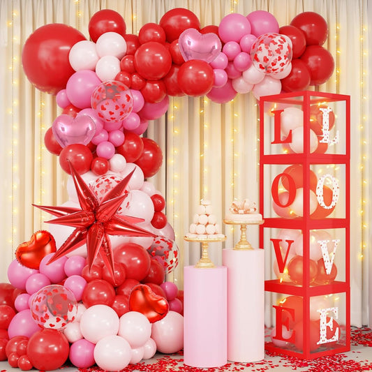 Amandir 148 Pieces Valentine's Day Party Decorations Love Balloon Box Letter Valentine Balloon Garland Kit with String Lights for Valentine's Day Wedding Engagement Mother's Day Anniversary Supplies