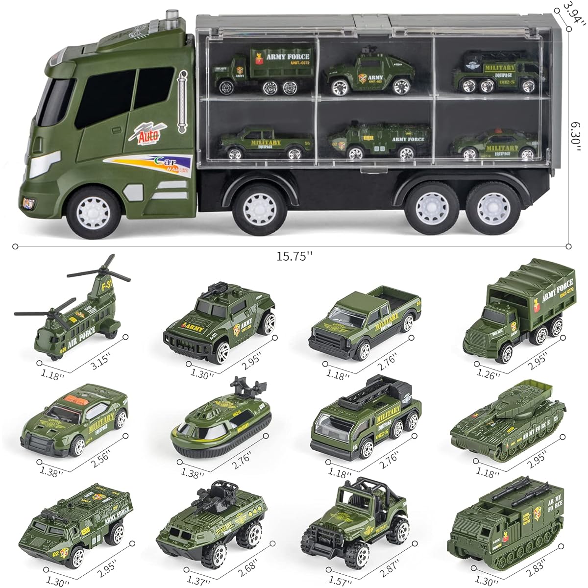 18PCS Military Trucks Army Men Toy Set for Boys Mini Diecast Battle Cars Transport Carrier Truck Playset Army Toy Vehicles for Boys Girls Kids Toddlers Age 8-12 Birthday Gifts Party Favors