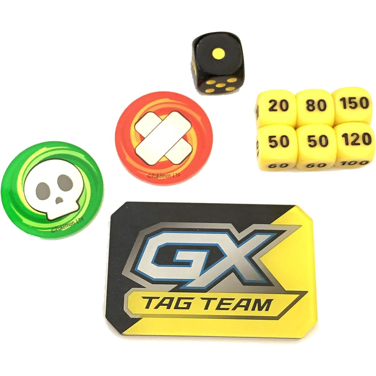 Pokemon Pikachu & Zekrom Battle Deck Exclusive Dice & Damage Counter - Poison Burn GX Marker - Black & Yellow