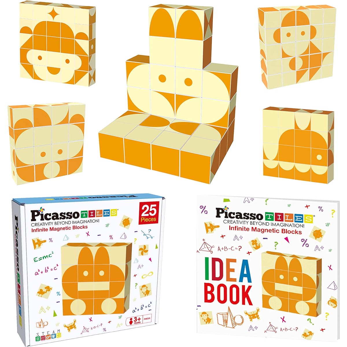 PicassoTiles 25 Piece Magnetic Puzzle Game Magic Cube Puzzle Brain Teaser Set Kids Toys Magnet Pattern Blocks Matching Toy with Idea Book Over 150 Inspirations STEM Education Early Childhood Education Multicolor