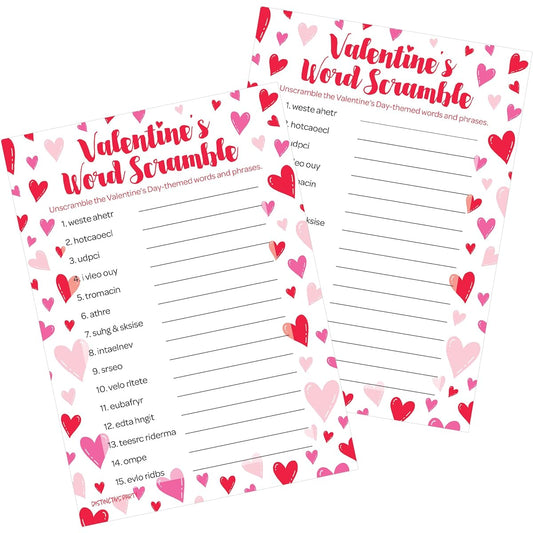 Valentine's Day Word Scramble Classroom Party Game - 25 Player Cards