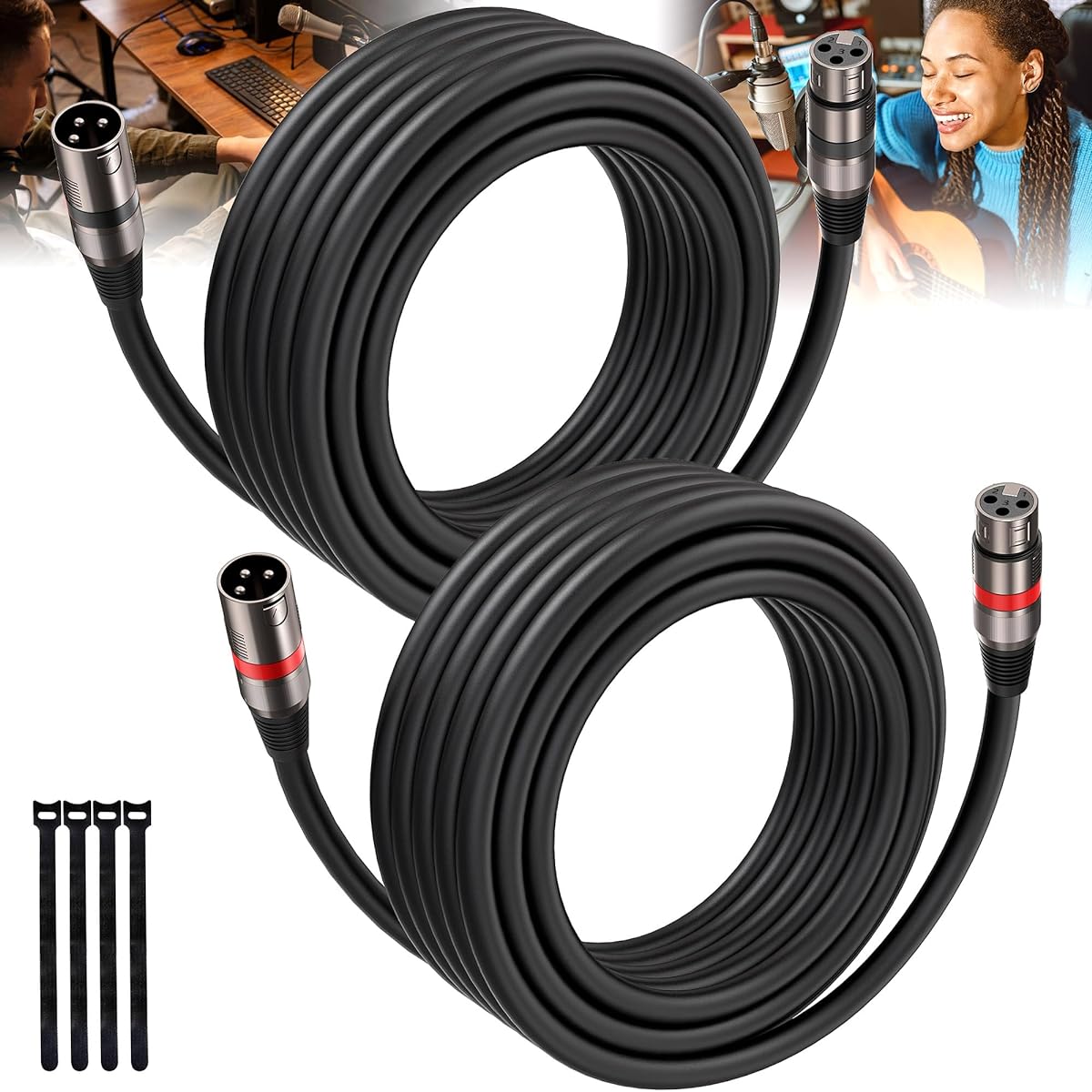 XLR Cables 10ft/3.1m 2 Pack Premium Heavy Duty Balanced Microphone Cable with 3 Pin XLR Male to Female Microphone Cord Connector Compatible with Microphones, Mixers, Speaker Systems, Preamps, and More