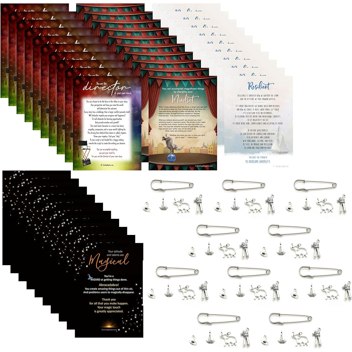 Smiling Wisdom - Bulk Set of 10 - (4 Sets of 10) Employee Appreciation Cards Sheer Bag Gift Set - Messages of Encouragement and Praise - 140 Pieces (Director Mindset Resilient Magic)