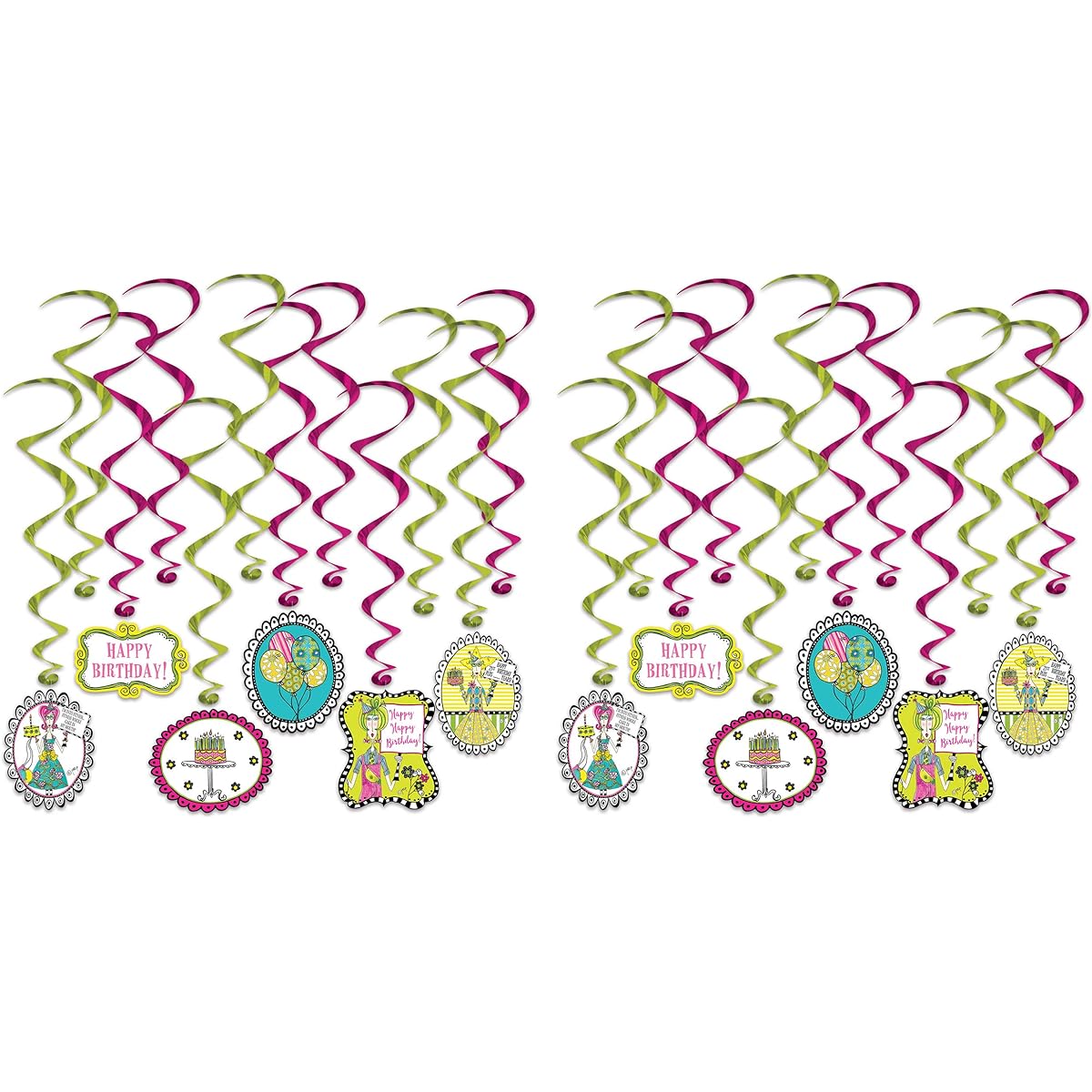 Beistle Dolly Mama's Adult Celebration Swirls 24 Pieces Happy Birthday Decorations Girls Night Out Party Supplies Hanging Spiral 15"-29.5", Multicolor