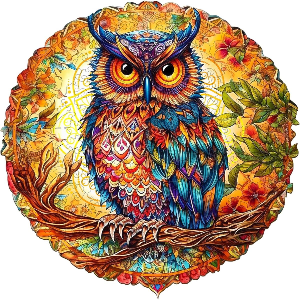 KAAYEE Wooden Jigsaw Puzzle Attractive Owl Puzzle 12.2*12.2 Inch 200 Pieces Animal Unique Shape Puzzle Gift for Kids and Adults