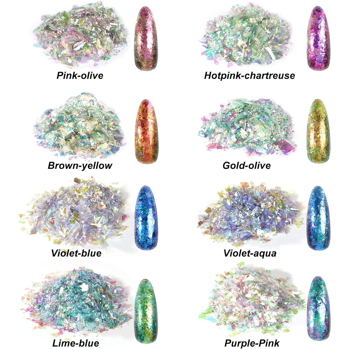 LET'S RESIN Chameleon Chunky Flakes Resin Supplies 8 Colors Intense Color Shifting Pigment Powder for Resin Crafts/Tumblers Chrome Powder Iridescent Eyeshadow Flakes for Nail Art/Paint/Soap Making