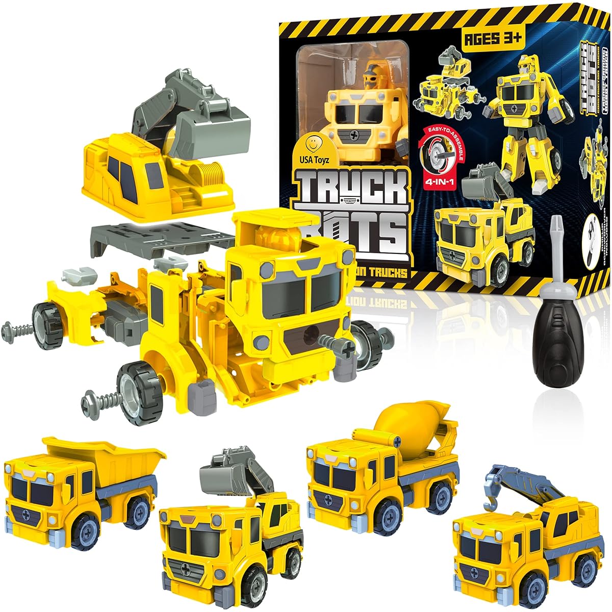 USA Toyz Truckbot Construction Truck Robot for Kids - 4 in 1 STEM Robot Toy Truck Take Apart Toy for Boys and Girls 19pcs Robot Construction Vehicles Trucks Building Toy Kit with Toy Driver