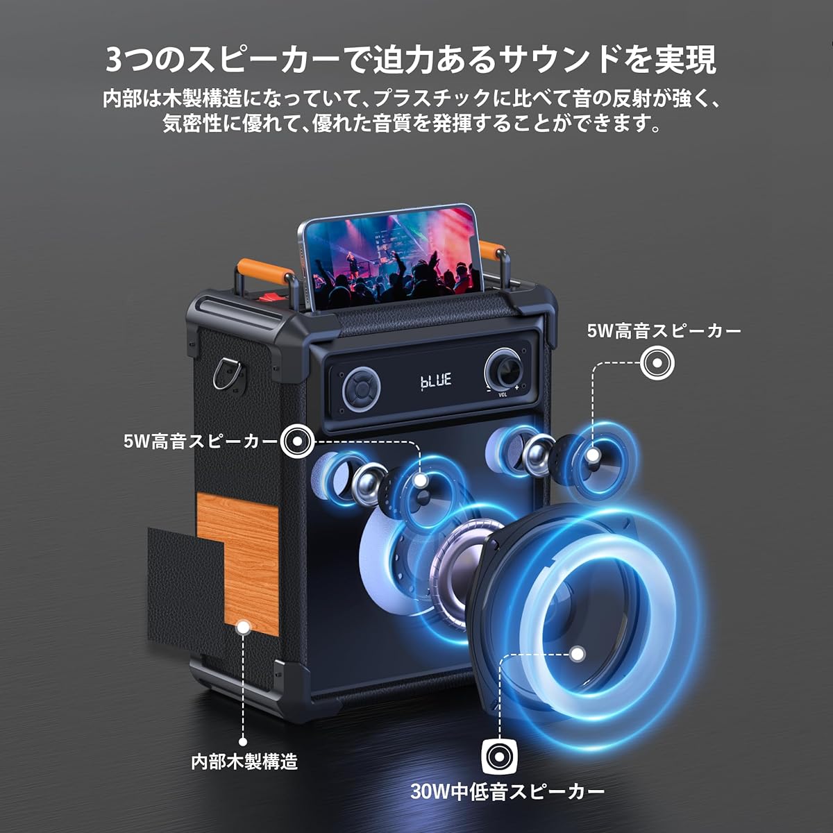 reless Microphones/Remote Control Included Reverb Adjustable Accompaniment and Recording Function LED Mode TWS Function TF/USB /AUX compatible Suitable for parties/karaoke/meetings/classes/outdoor events/street live performances/disaster prevention, etc.