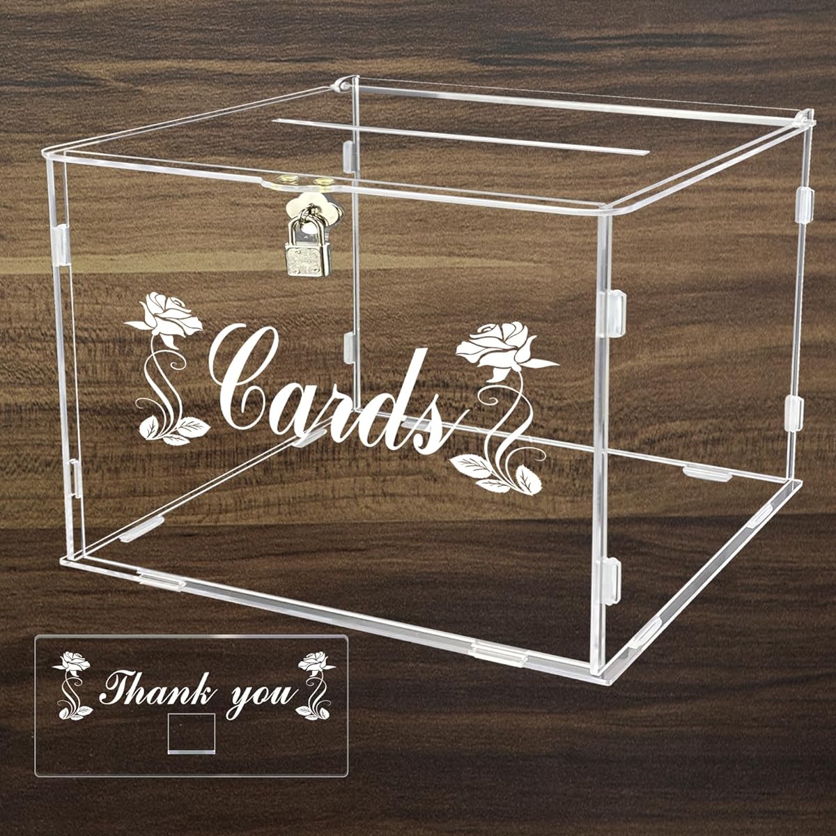FCDECOR Acrylic Wedding Card Box with Lock Clear Card Case for Wedding Reception with Money Holder and Card Sign for Wedding Baby Shower Birthday Bridal or Graduation Party Supplies 11"