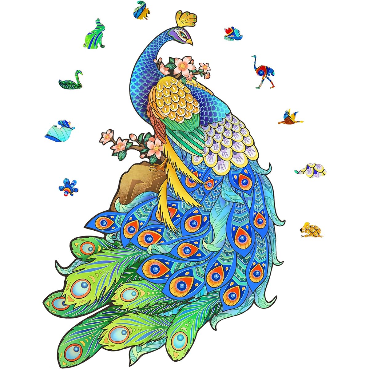 VCOMO Wooden Jigsaw Puzzle 180 Pieces Extra Thick Wooden Puzzle for Adults Animal Shape Puzzle Unique Irregular Shape Puzzle Peacock 11.8"L x 7.9"W Medium All Rights Reserved