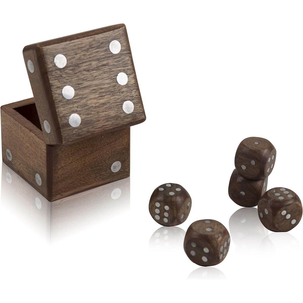 Handmade Wooden 5 Piece Dice Box Holder Shaker Dice Roller Portable Dice Cup 5 Dice Game Set Storage Case Decorative Brass Inlay Birthday Housewarming Party Favor Gift Men Women