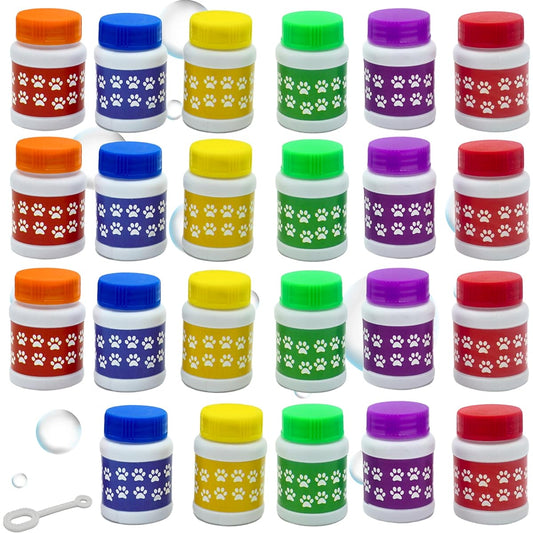 4E's Novelty Paw Print Bubble Bottles Mini 24 Pack - Kids Bubbles Party Favors, 1 Fl Ounce, Kids Bubble Toys