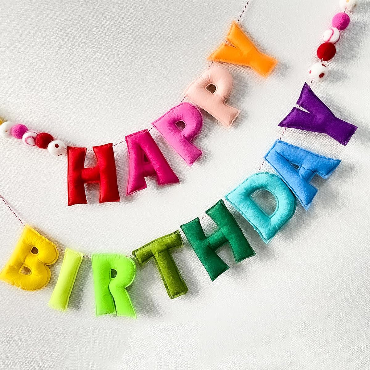 Pre-strung Happy Birthday Banner - Felt Ball Garland - HAPPY BIRTHDAY Garland Rainbow Birthday Decorations Birthday Decorations Party Decorations Photo Props Customizable