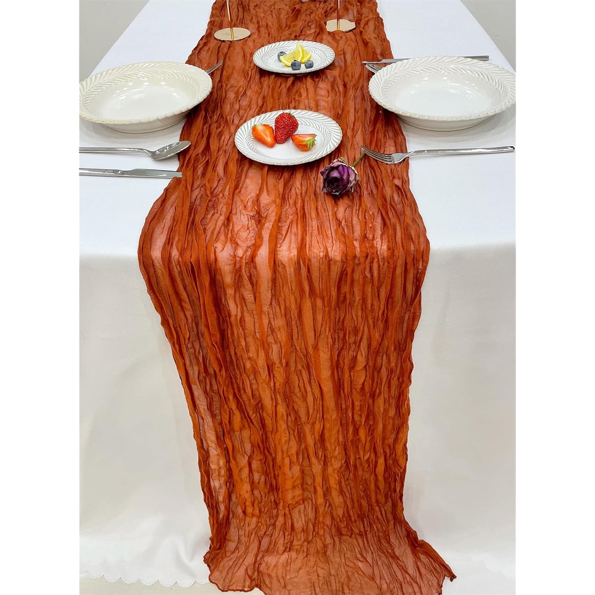 Fall Table Runner Terracotta Cheesecloth Table Runner 35x118 Inch Cheesecloth Table Runner 10 Feet Burnt Orange Backdrop for Wedding/Bridal/Baby Shower/Party Decorations (1 Terracotta)